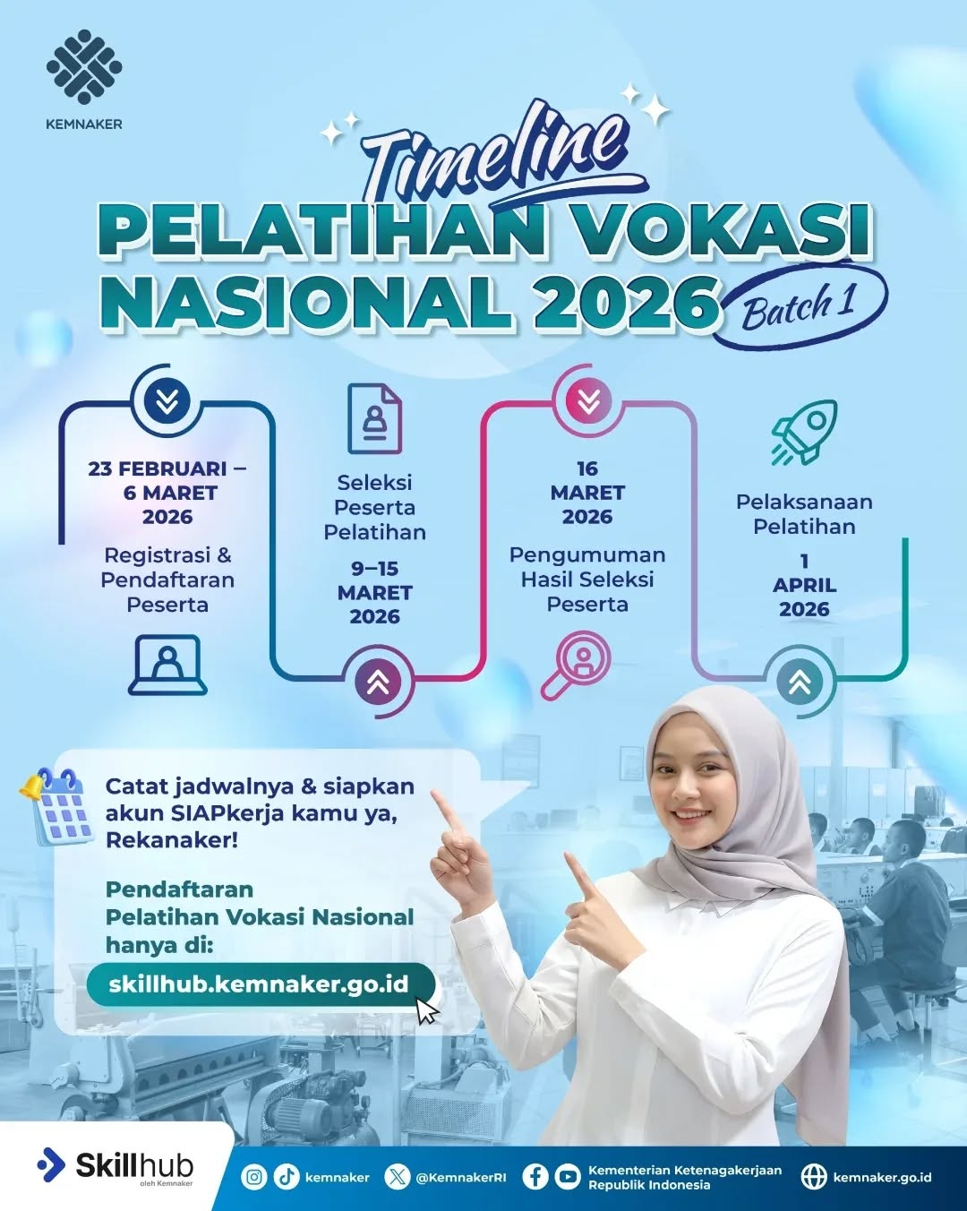 Visual resmi Kementerian Ketenagakerjaan tentang Pelatihan Vokasi Nasional 2026