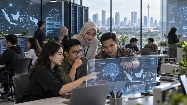 Ilustrasi AI kolaborasi pengembangan kecerdasan artifisial, data dan talenta digital di Indonesia